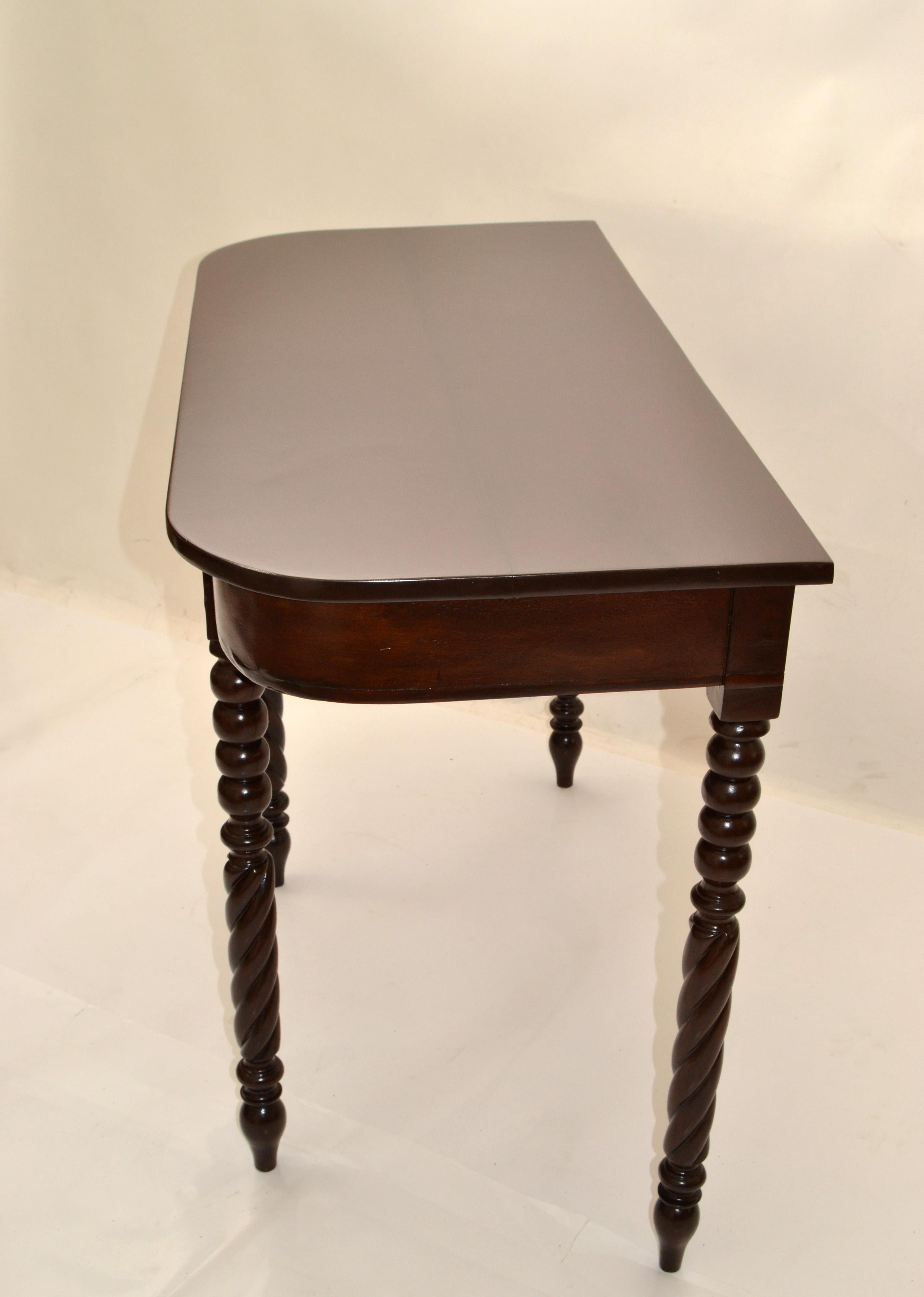 19th Century Brown Finish Console or Hallway Table Vanity Turned Tapered Legs In Good Condition For Sale In Miami, FL