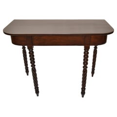 19th Century Brown Finish Console or Hallway Table Vanity Turned Tapered Legs