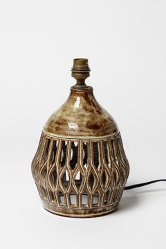 Vintage Brown French Mid Century Table Lamp Signed Vieux Moulin 1970 Lighting