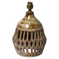 Vintage Brown French Mid Century Table Lamp Signed Vieux Moulin 1970 Lighting
