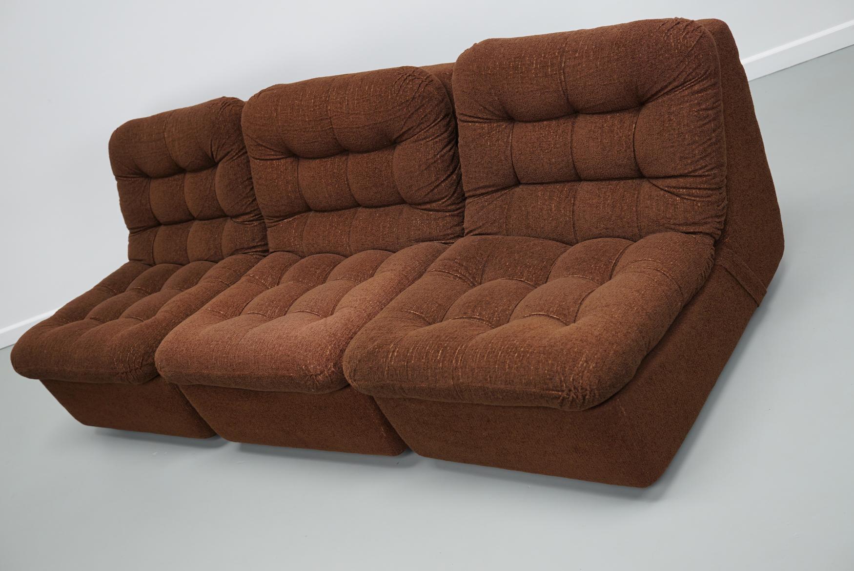 Tessuto Divano modulare tedesco vintage a 3 posti in Boucle, anni '70 in vendita
