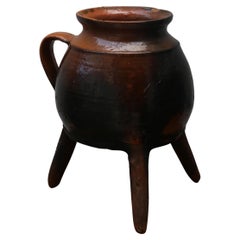 Vintage Brown Glazed Ceramic Vessel with Tripod Base, Hungary, 20th Century