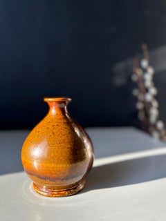 Vintage Hand-Thrown Stoneware Vase, Brown Glaze, Denmark, 1950s