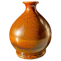 Vintage Vase aus braun glasiertem Steingut, 1950er Jahre