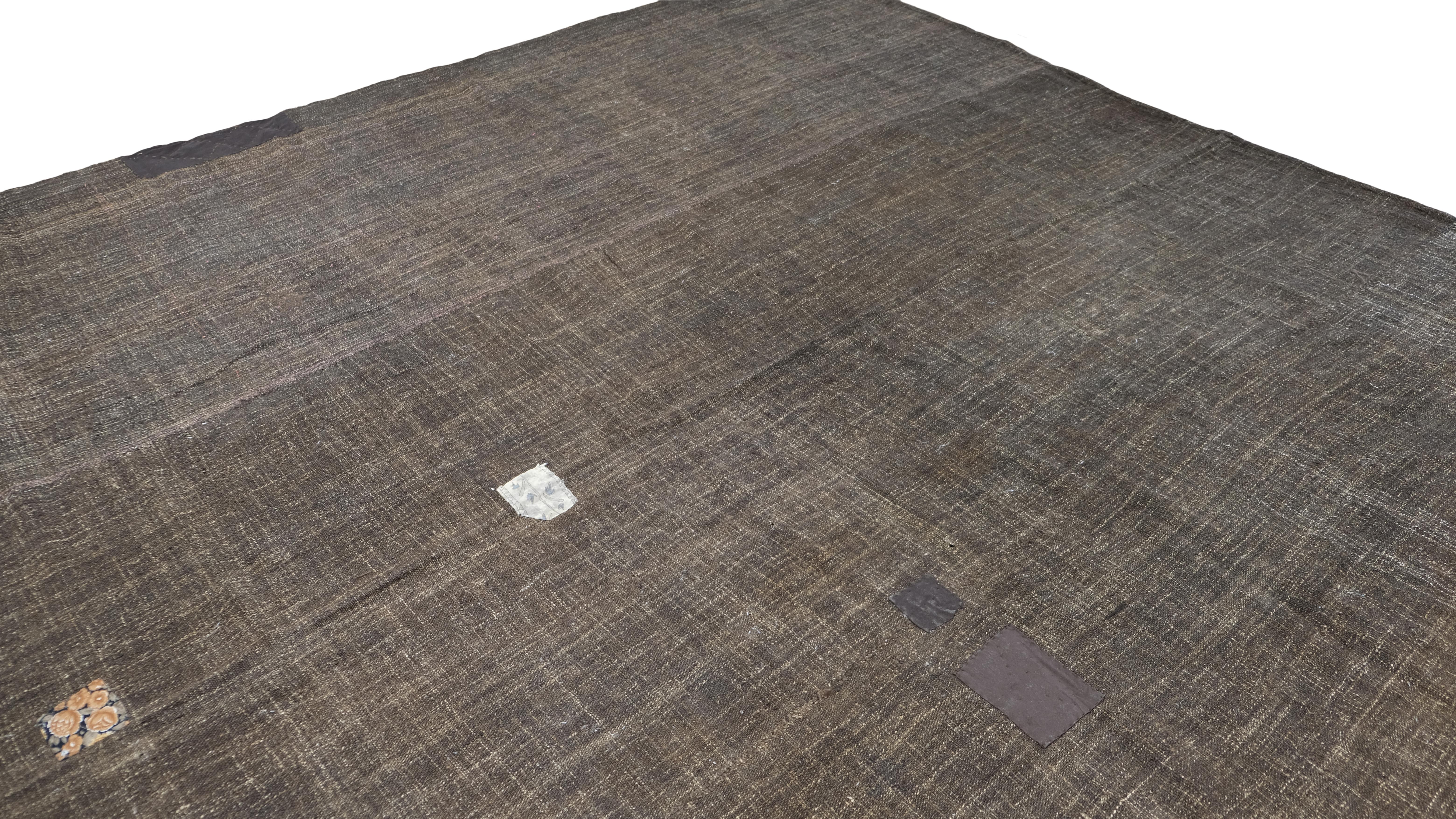 Modern Vintage Brown Goat Hair Tent Kilim 11'2''x13'1'' For Sale