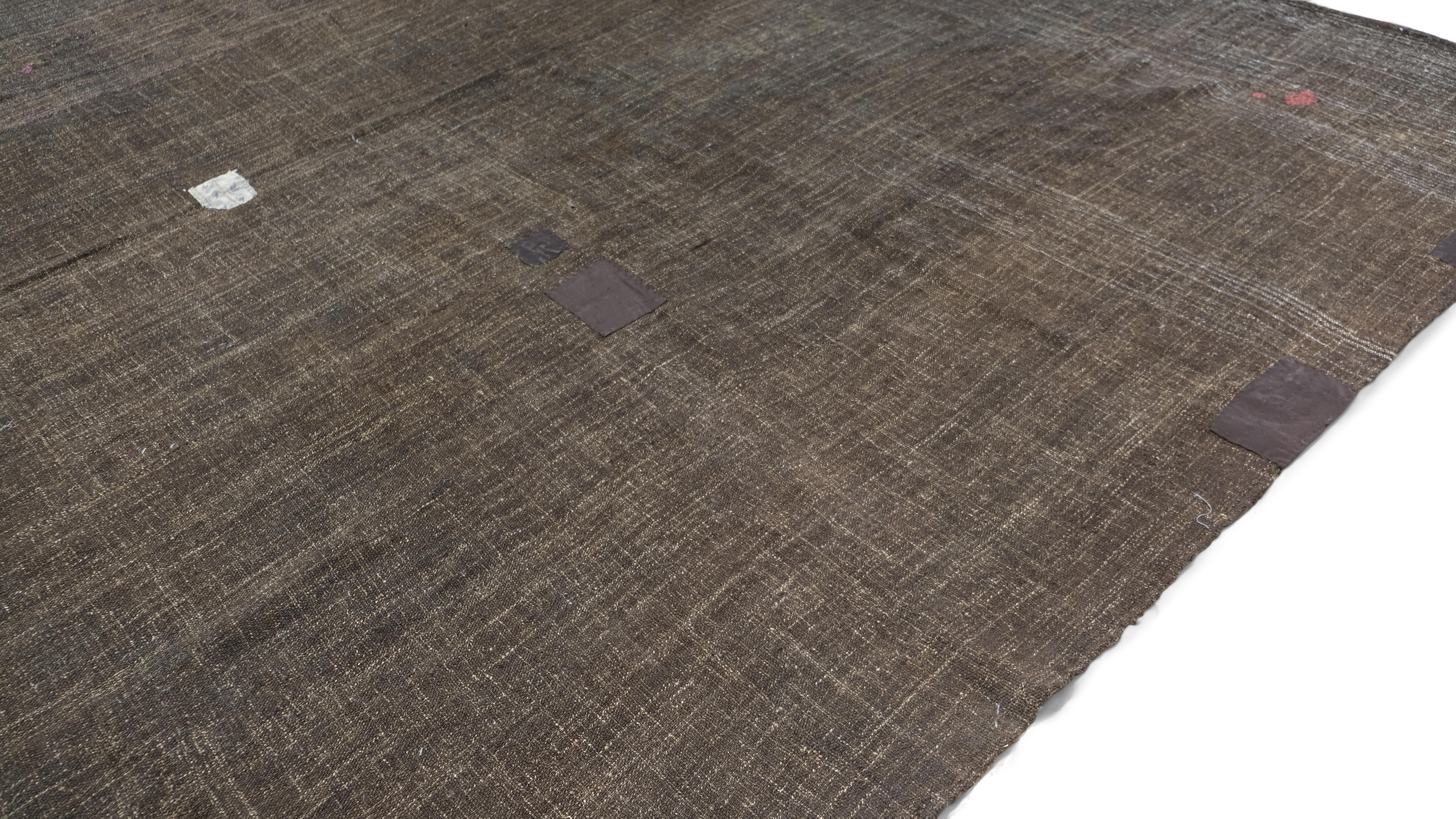 Turkish Vintage Brown Goat Hair Tent Kilim 11'2''x13'1'' For Sale