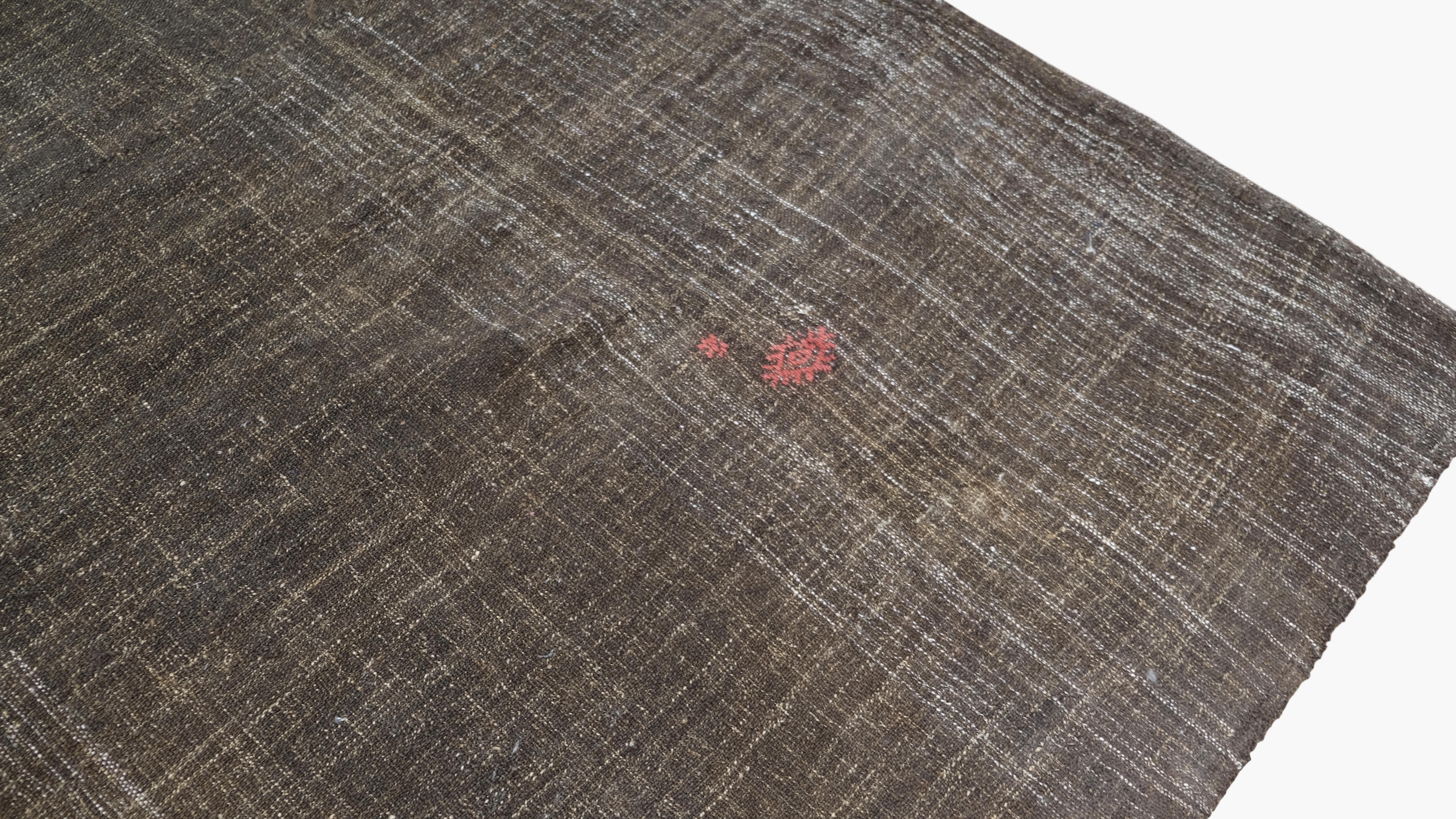 Hand-Woven Vintage Brown Goat Hair Tent Kilim 11'2''x13'1'' For Sale