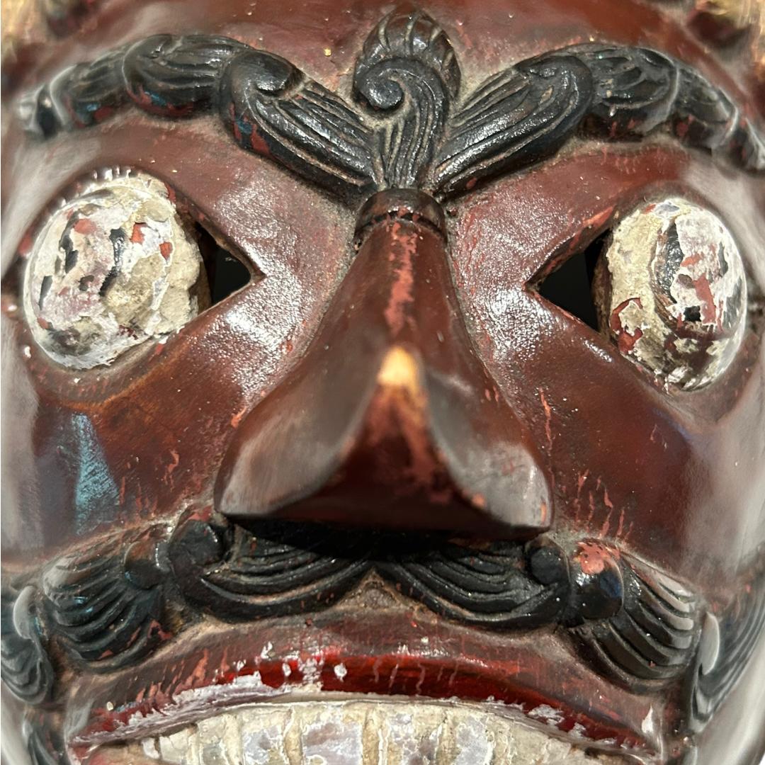 Hand-Carved Vintage Brown/Gold Bali Topeng Dance Mask Indonesia Hand Carved Balinese Artists For Sale