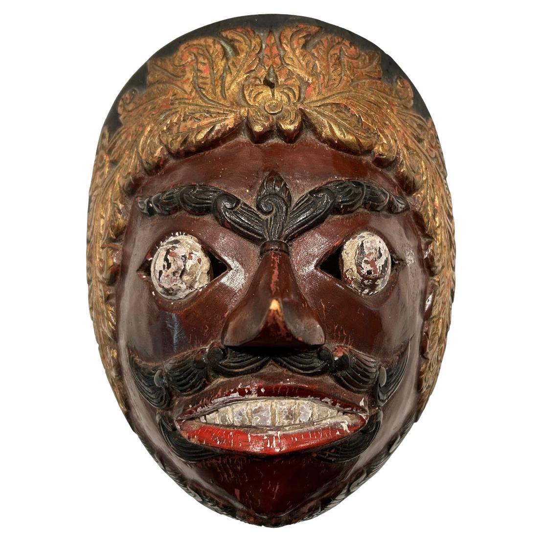 Vintage Brown/Gold Bali Topeng Dance Mask Indonesia Hand Carved Balinese Artists