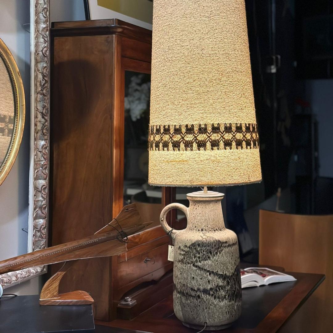Lámpara vintage de cerámica Fat Lava verde marrón Alemania del Este años 60 según Leuchten Alemán en venta