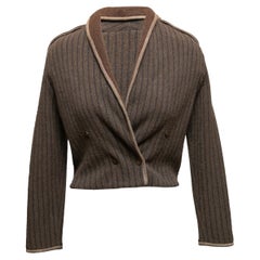 Vintage Gucci Giacca doppiopetto marrone a righe in alpaca taglia US S