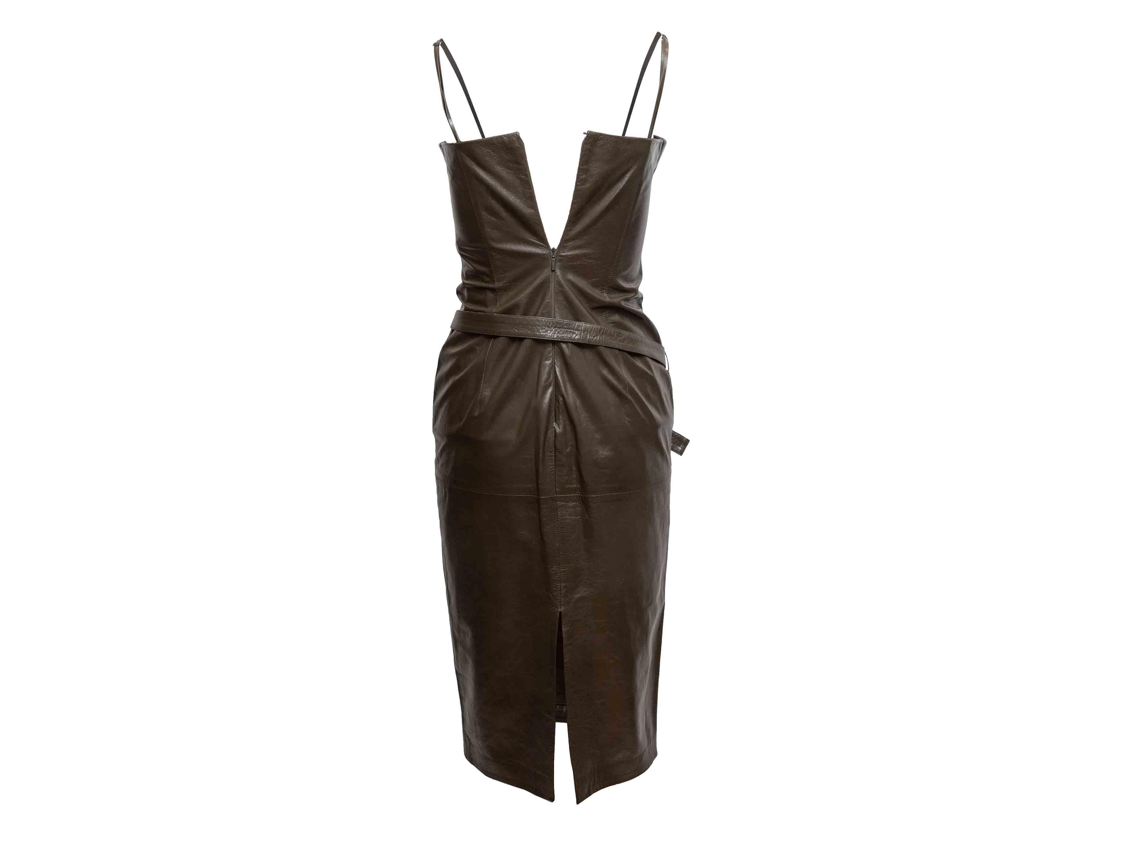 Vintage Braun Gucci Ärmelloses Lederkleid Größe IT 40 (Schwarz) im Angebot
