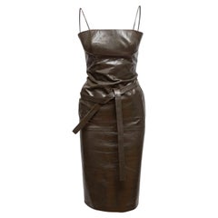 Vintage Brown Gucci Sleeveless Leather Dress Size IT 40