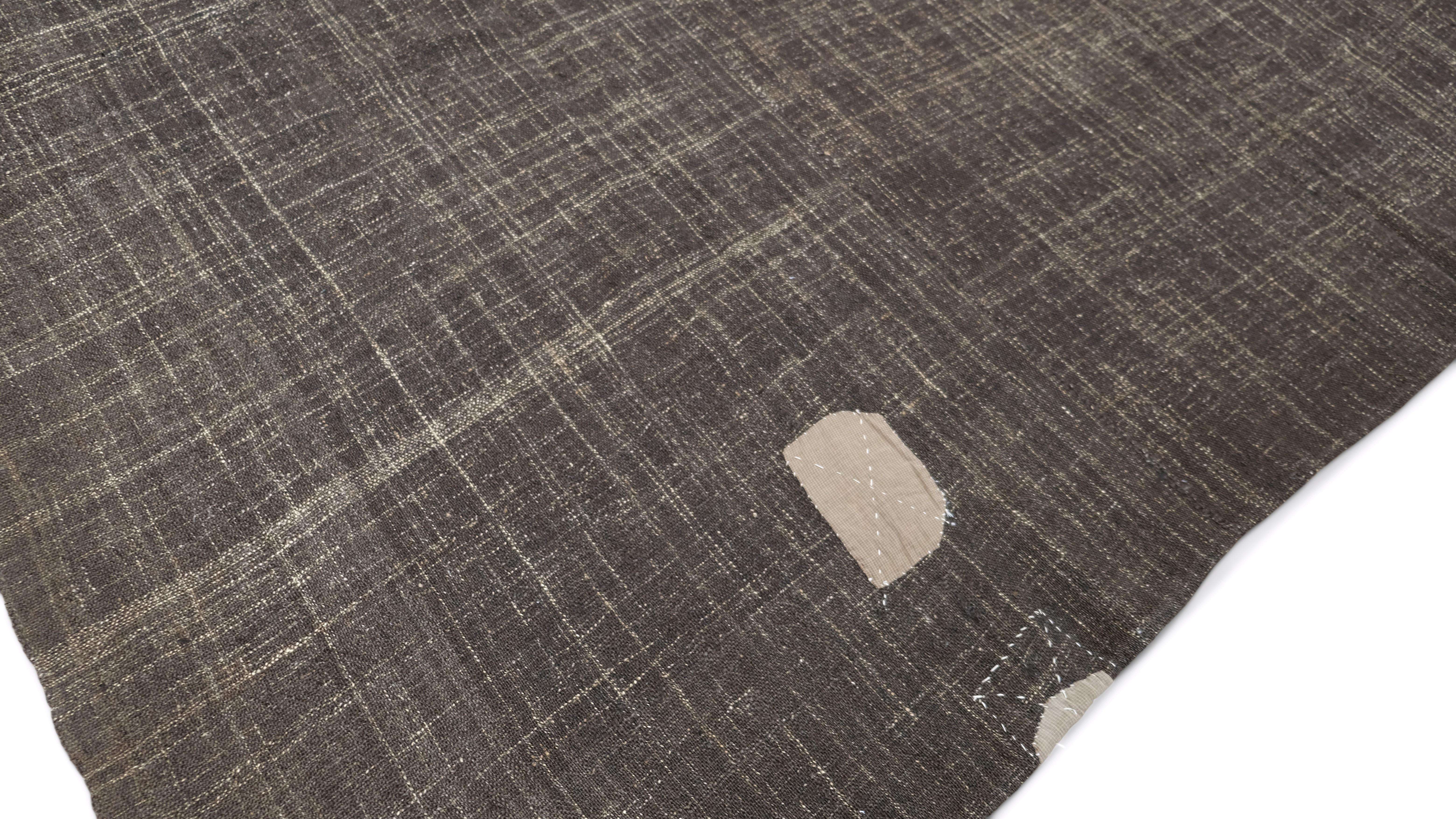 Modern Vintage Brown Hand-Woven Goat Hair Kilim 10'4''x12'6'' For Sale