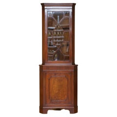 Vintage Brown Hardwood Astragal Glazed Corner Cabinet
