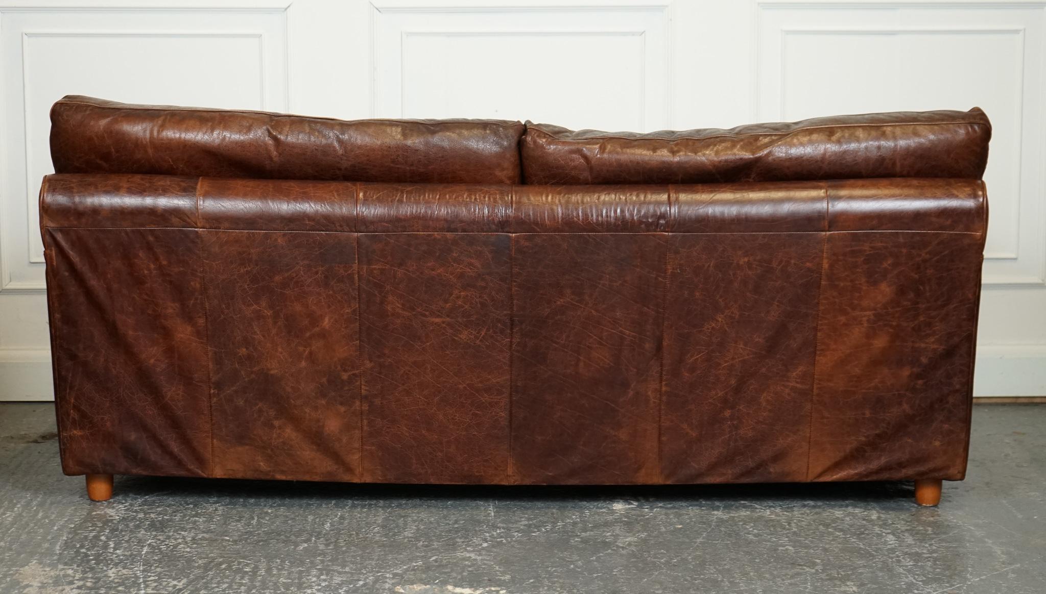 VINTAGE BROWN HERITAGE LEATHER 2 TO 3 SEATER SOFA MATCHING ARMCHAIRS AVAiLABLE 7