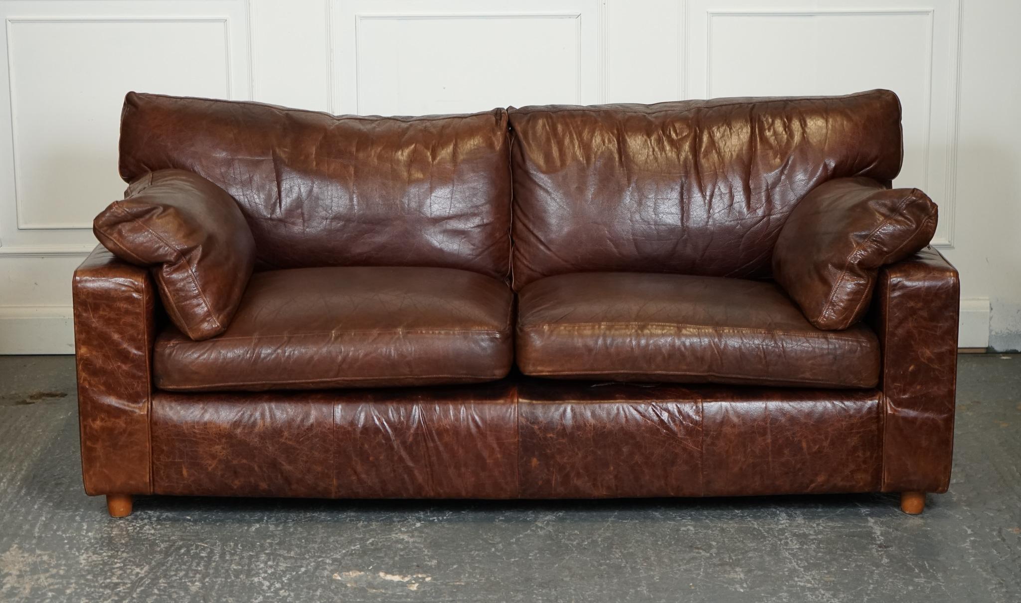British VINTAGE BROWN HERITAGE LEATHER 2 TO 3 SEATER SOFA MATCHING ARMCHAIRS AVAiLABLE