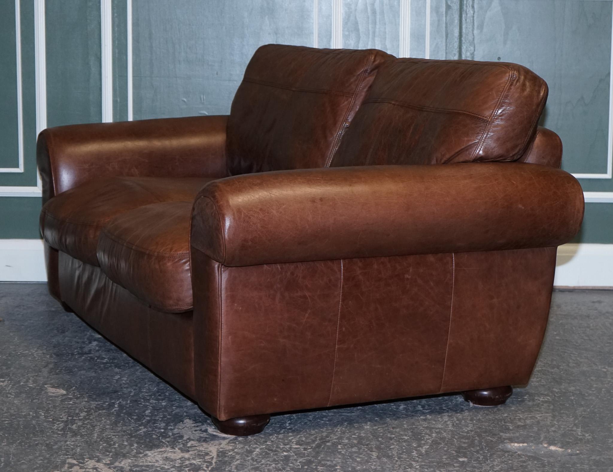 Vintage Brown Heritage Saddle Leather John Lews Madison 2 Seater Sofa 2