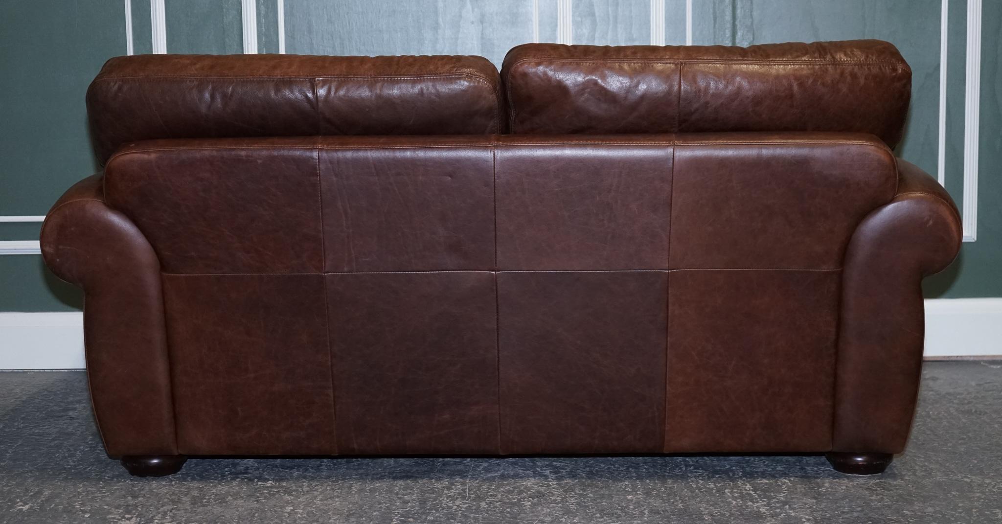 Vintage Brown Heritage Saddle Leather John Lews Madison 2 Seater Sofa 3