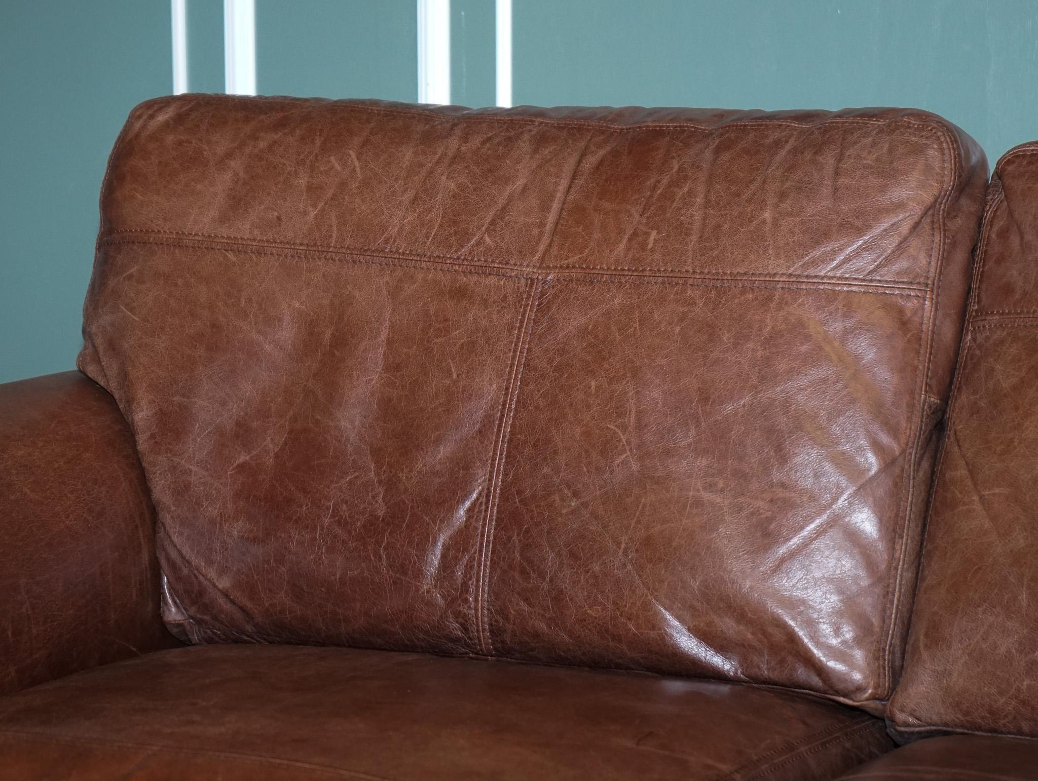 Mid-Century Modern Vintage Brown Heritage Saddle Leather John Lews Madison 2 Seater Sofa