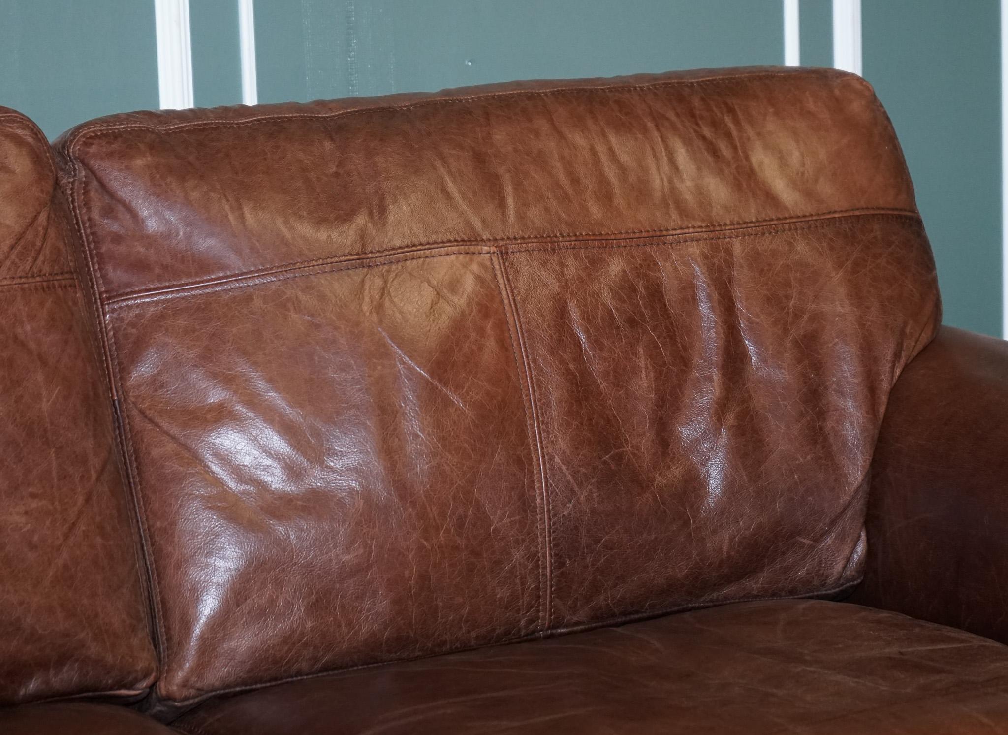 British Vintage Brown Heritage Saddle Leather John Lews Madison 2 Seater Sofa