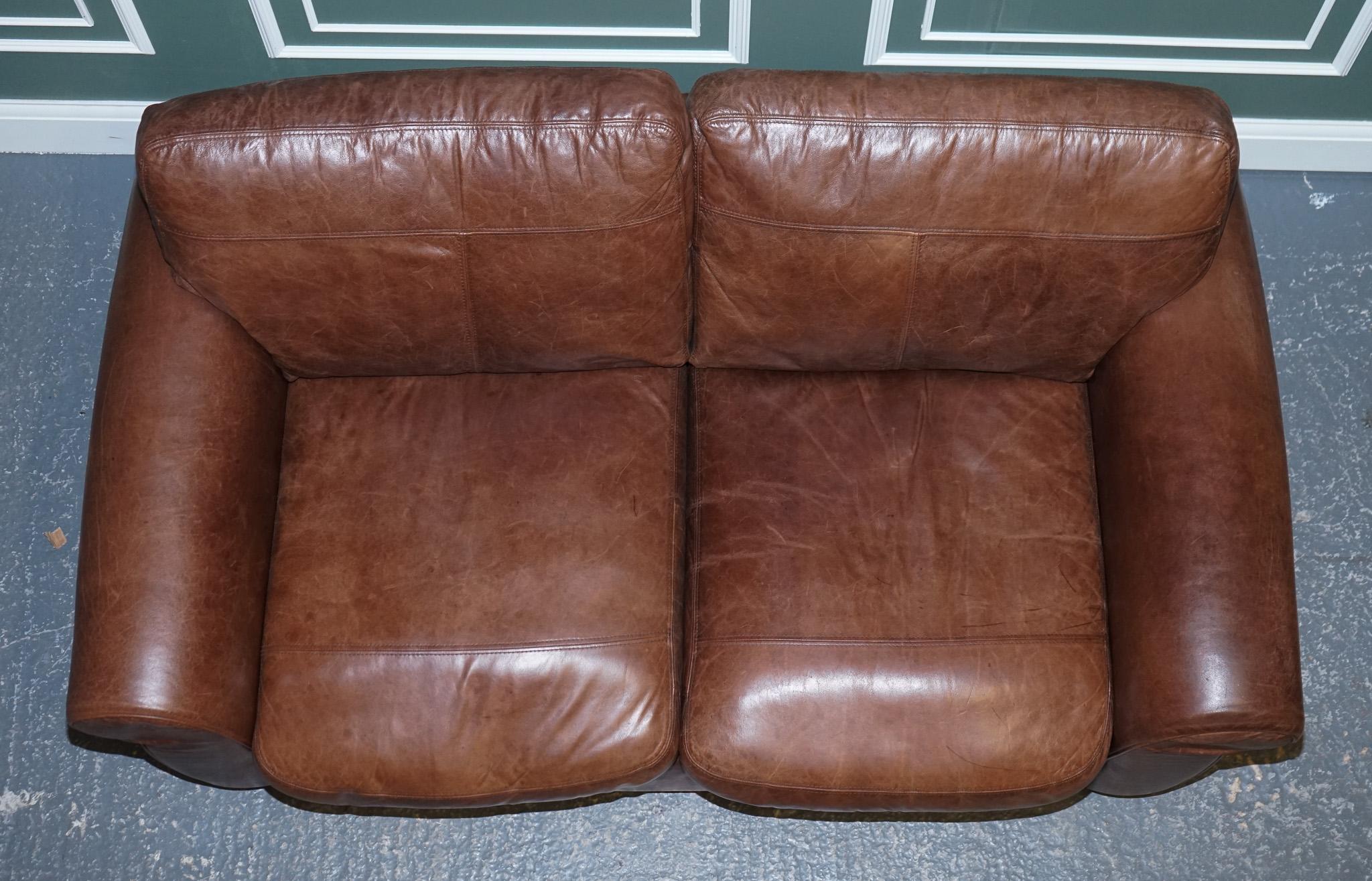 Hand-Crafted Vintage Brown Heritage Saddle Leather John Lews Madison 2 Seater Sofa