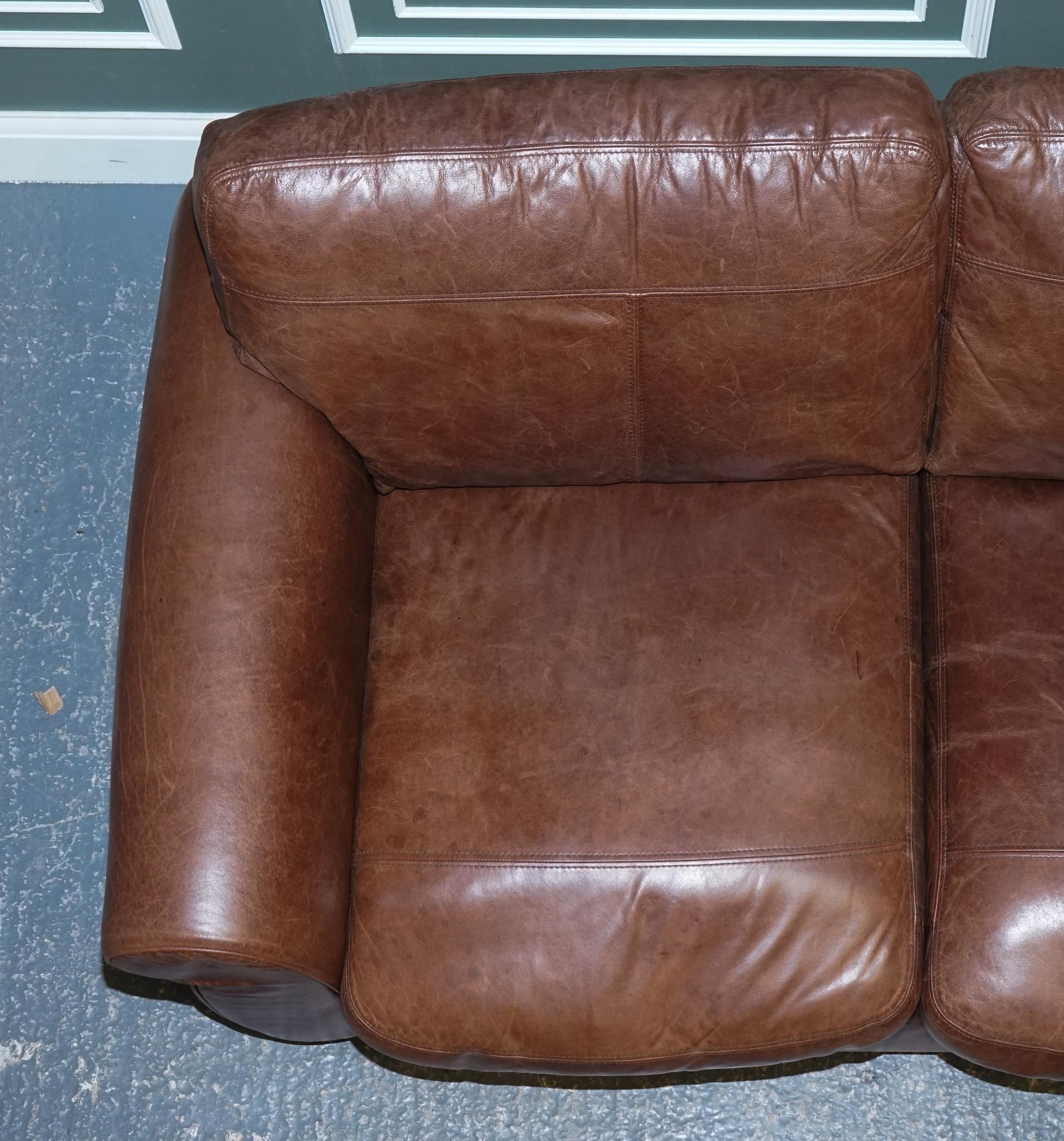 Vintage Brown Heritage Saddle Leather John Lews Madison 2 Seater Sofa In Good Condition In Pulborough, GB