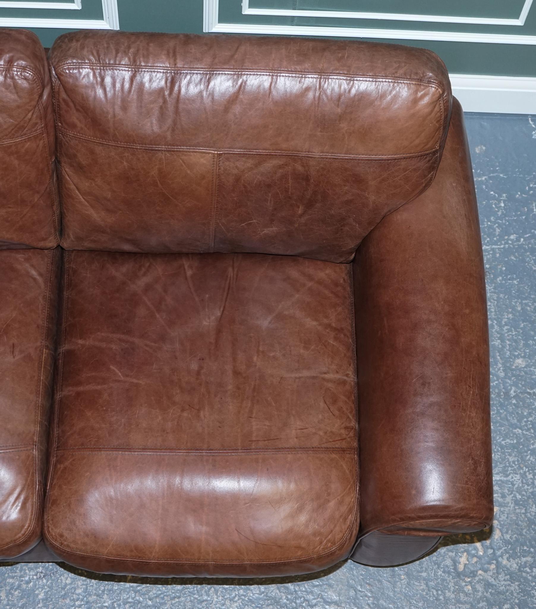 20th Century Vintage Brown Heritage Saddle Leather John Lews Madison 2 Seater Sofa