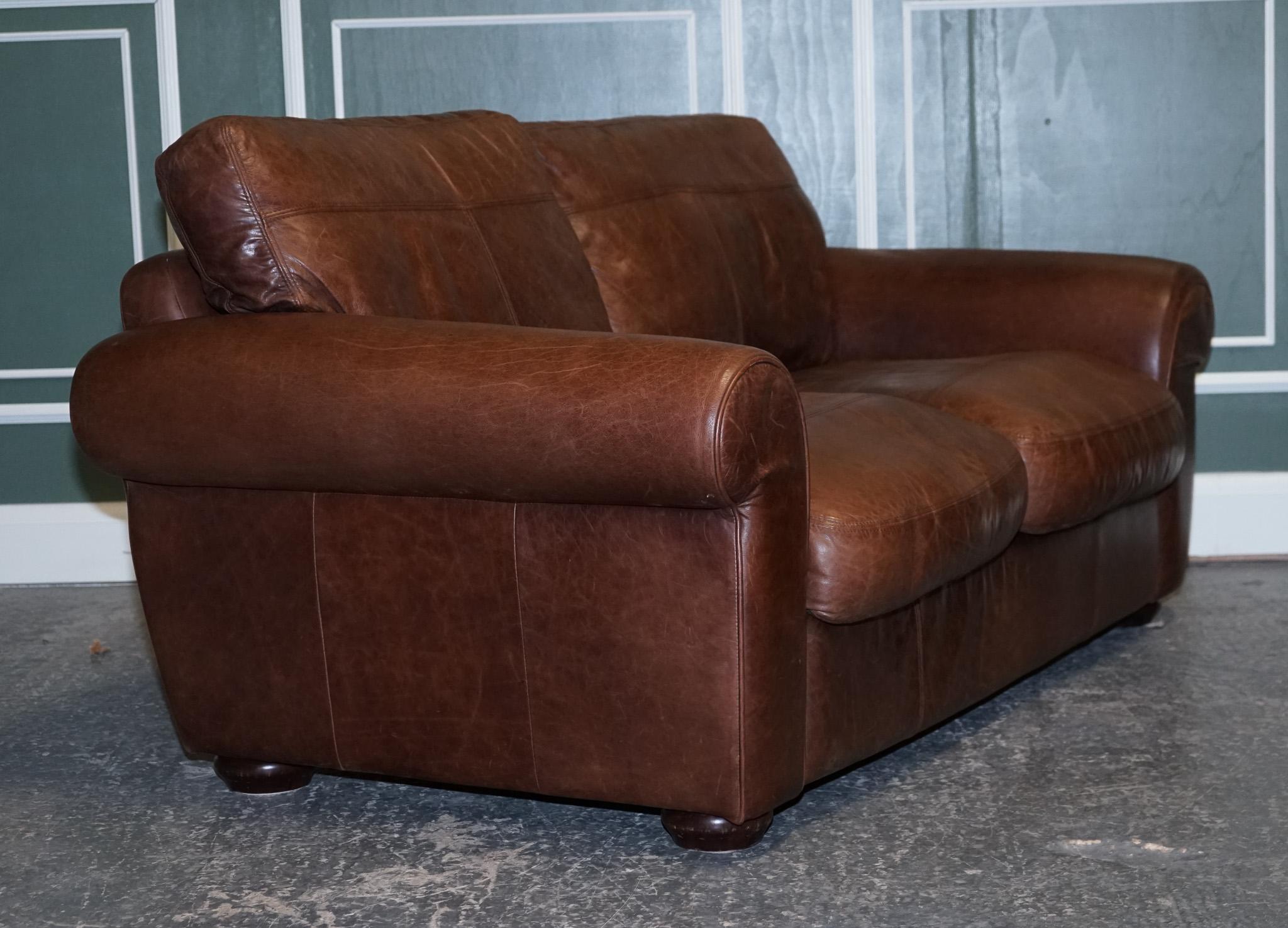 Vintage Brown Heritage Saddle Leather John Lews Madison 2 Seater Sofa 1