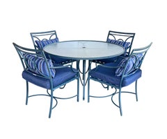 Vintage Brown Jordan Aluminum Round Table with Four Arm Chairs