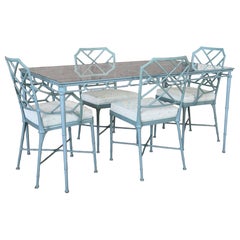 Vintage Brown Jordan Calcutta Faux Bamboo Aluminum Five Piece Patio Dining Set