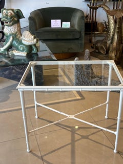 Vintage Brown Jordan Calcutta Faux Bamboo Side End Table New Glass & Powdercoat