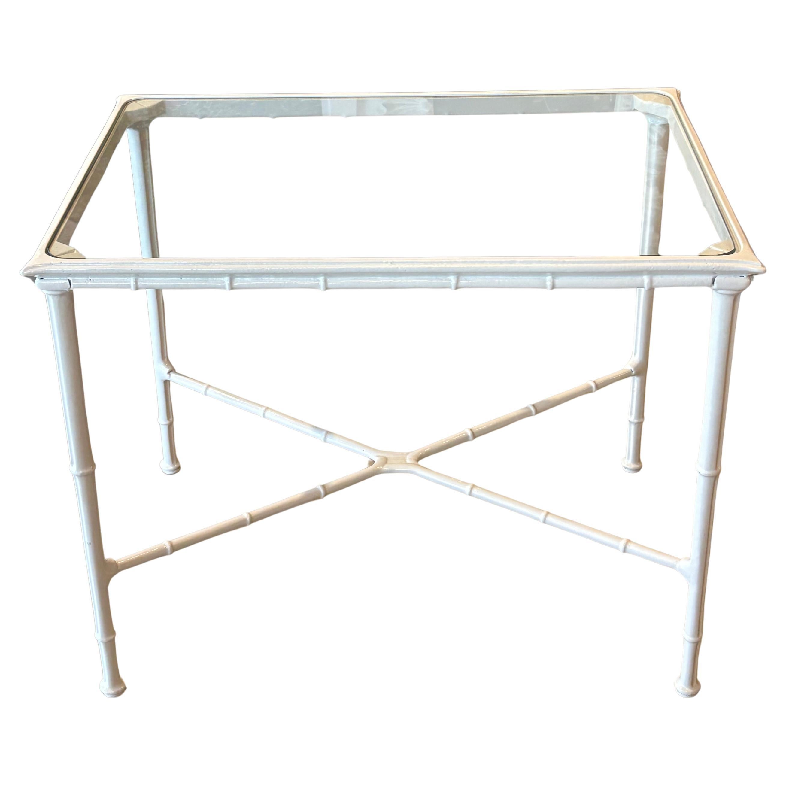 Vintage Brown Jordan Calcutta Faux Bamboo Side End Table New Glass 
Powdercoat For Sale