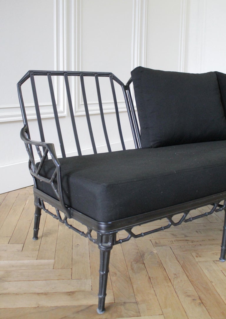 Vintage Brown Jordan Calcutta Sofa with Black Sunbrella Cushions at 1stDibs