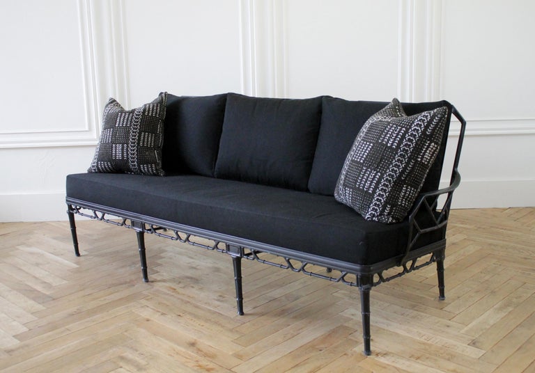 Vintage Brown Jordan Calcutta Sofa with Black Sunbrella Cushions at 1stDibs
