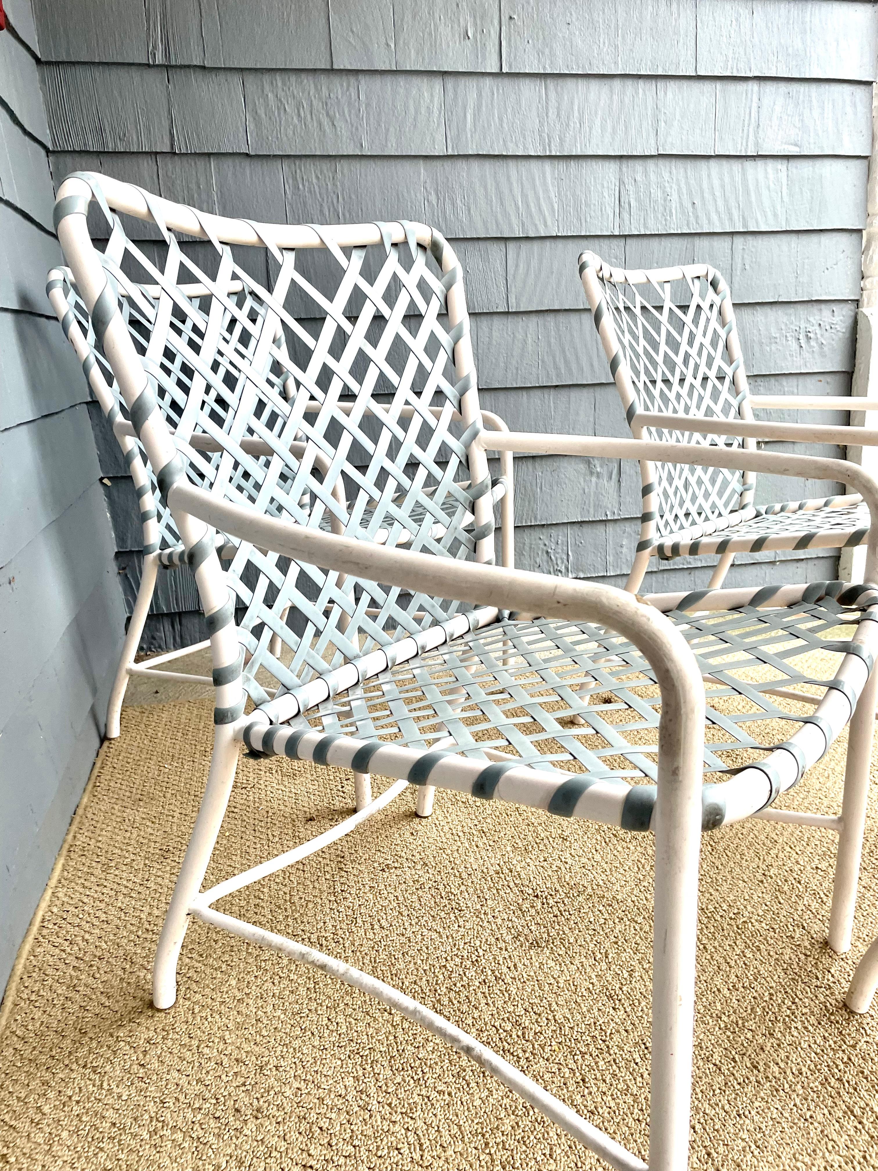 Mid-Century Modern Vintage Brown Jordan Outdoor Patio Chairs Troptione Strapped 