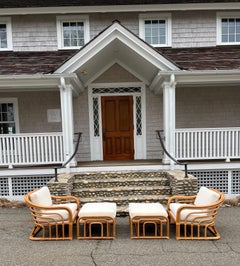 Vintage Brown Jordan Rattan Chairs and Ottomans