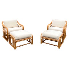 Vintage Brown Jordan Rattan Chairs and Ottomans