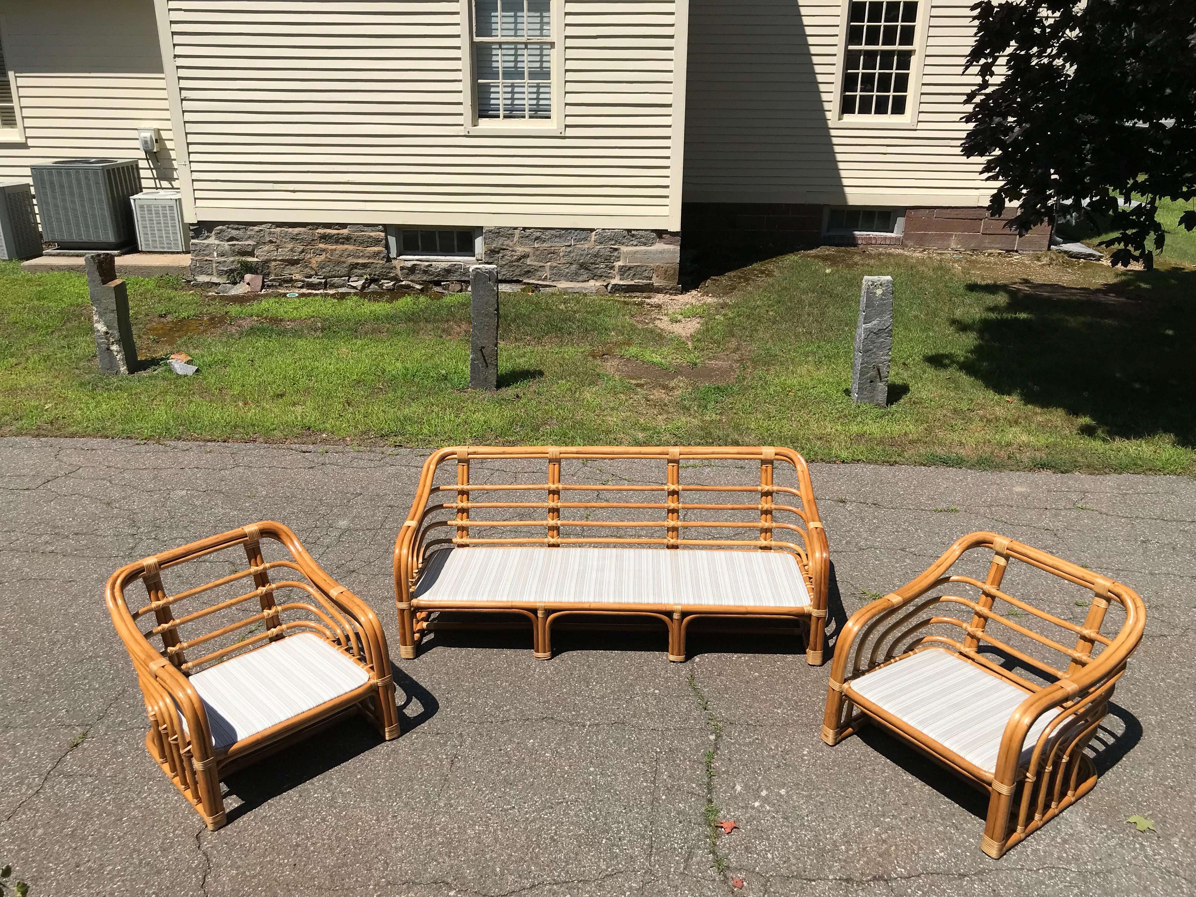 Vintage Brown Jordan Rattan Porch Furniture In Excellent Condition In Old Saybrook, CT