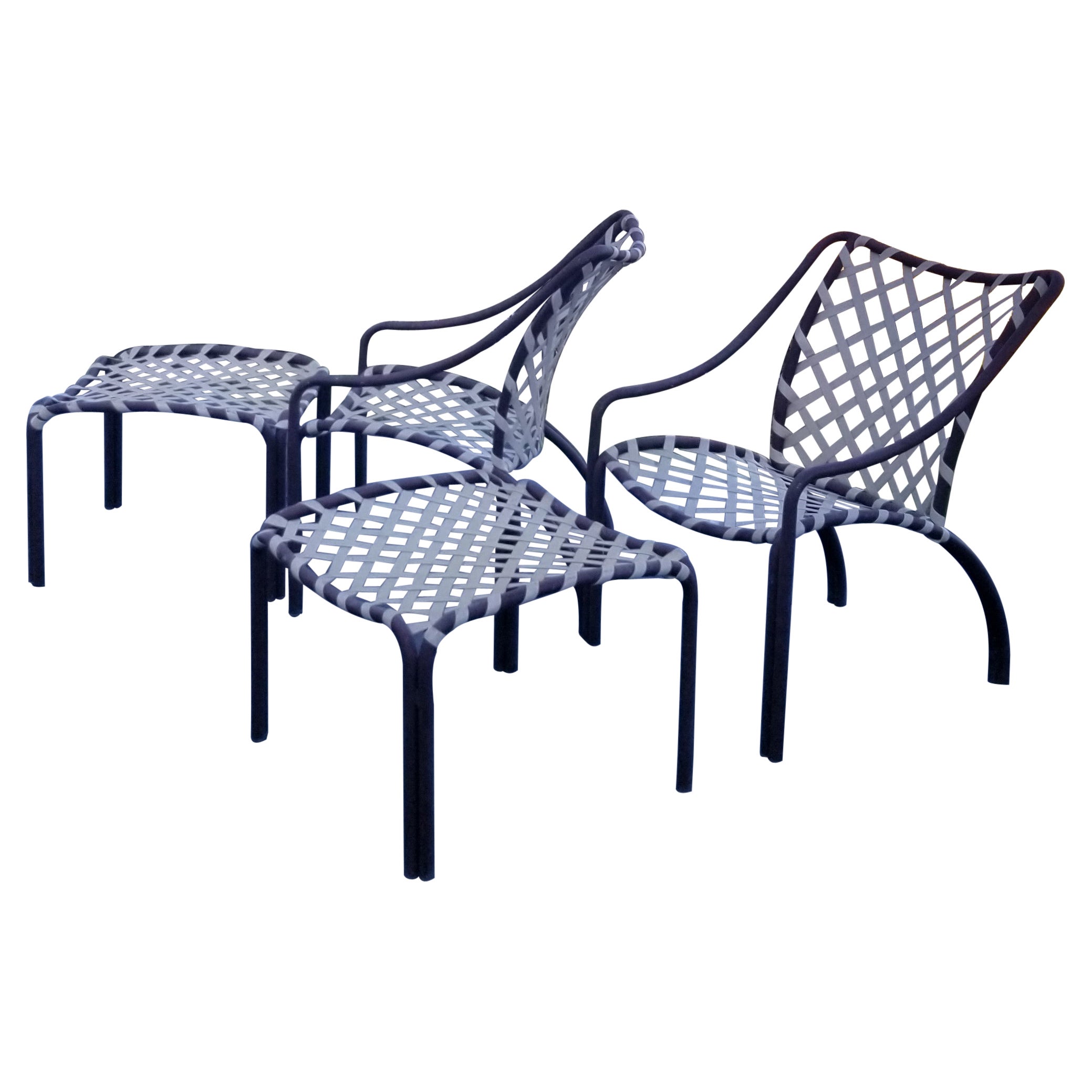 Vintage Brown Jordan Tamiami Two Patio Lounge Chairs and Ottomans, 1960s