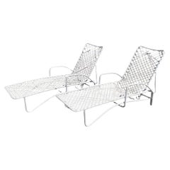 Vintage Brown Jordan Tamiami Vinilo Correa Blanco Patio Chaise Lounge Silla - Pareja