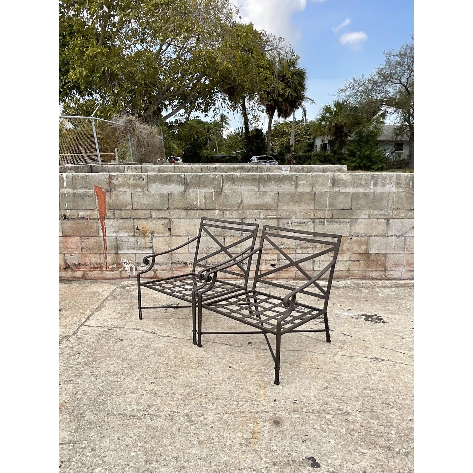 A vintage pair of aluminum outdoor lounge chairs. Made by the iconic Brown Jordan. Part of their Venetian collection. Acquired from a Naples estate.