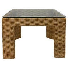 Tavolino in vimini intrecciato Brown Jordan con piano in vetro, Vintage By