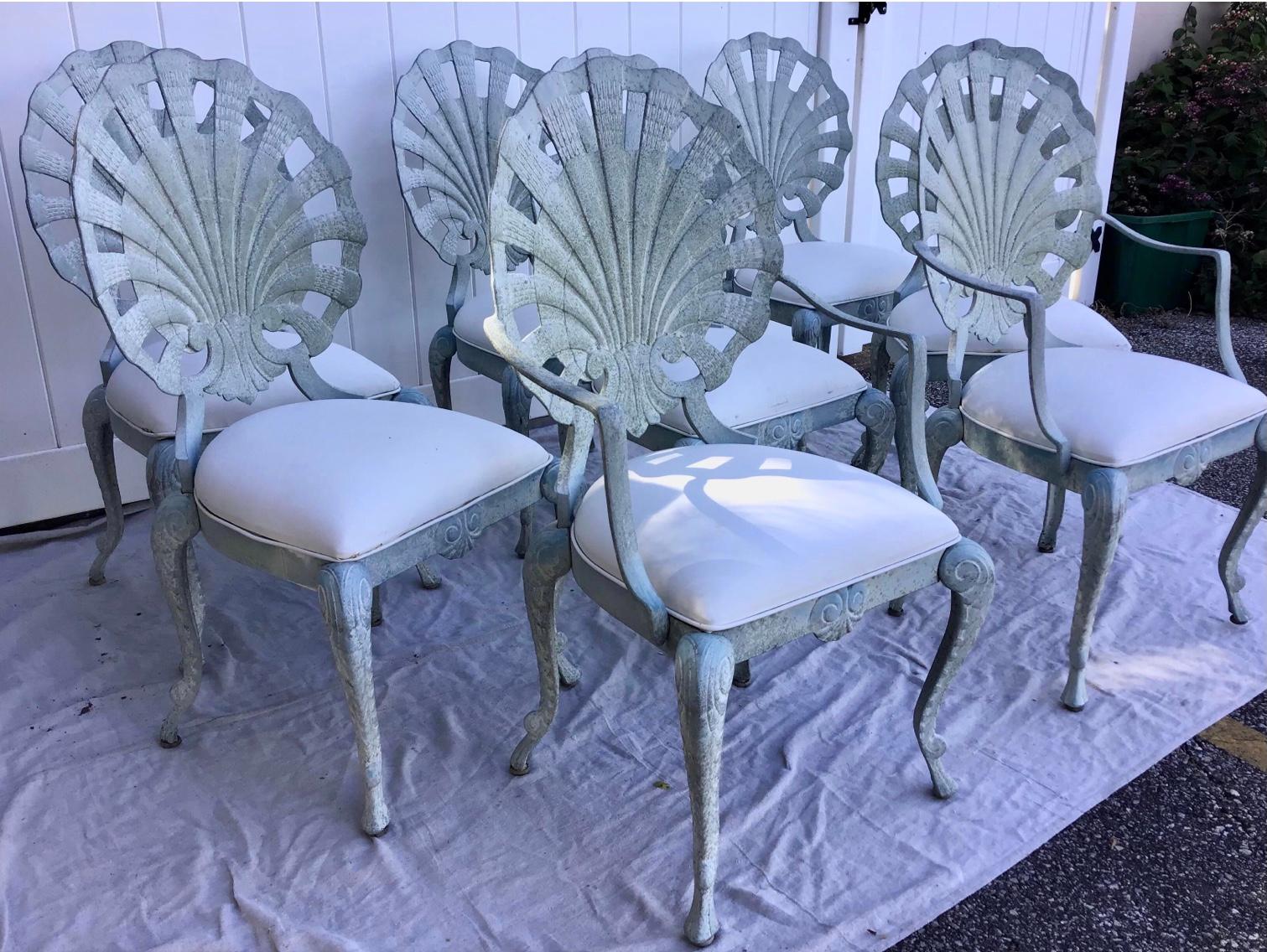 Vintage Brown Jorden Grotto Shell Back Palm Beach Regency Patio Chairs Set of 8 3