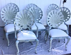 Vintage Brown Jorden Grotto Shell Back Palm Beach Regency Patio Chairs Set of 8
