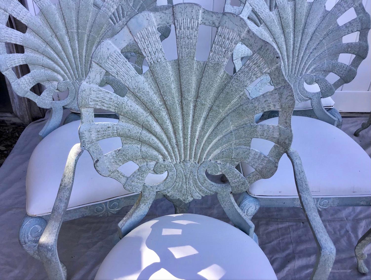 Aluminum Vintage Brown Jorden Grotto Shell Back Palm Beach Regency Patio Chairs Set of 8