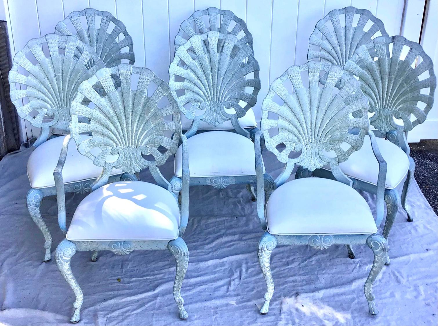 Vintage Brown Jorden Grotto Shell Back Palm Beach Regency Patio Chairs Set of 8 2