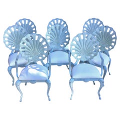 Vintage Brown Jorden Grotto Shell Back Palm Beach Regency Patio Chairs Set of 8