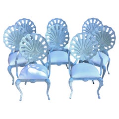 Retro Brown Jorden Grotto Shell Back Palm Beach Regency Patio Chairs Set of 8