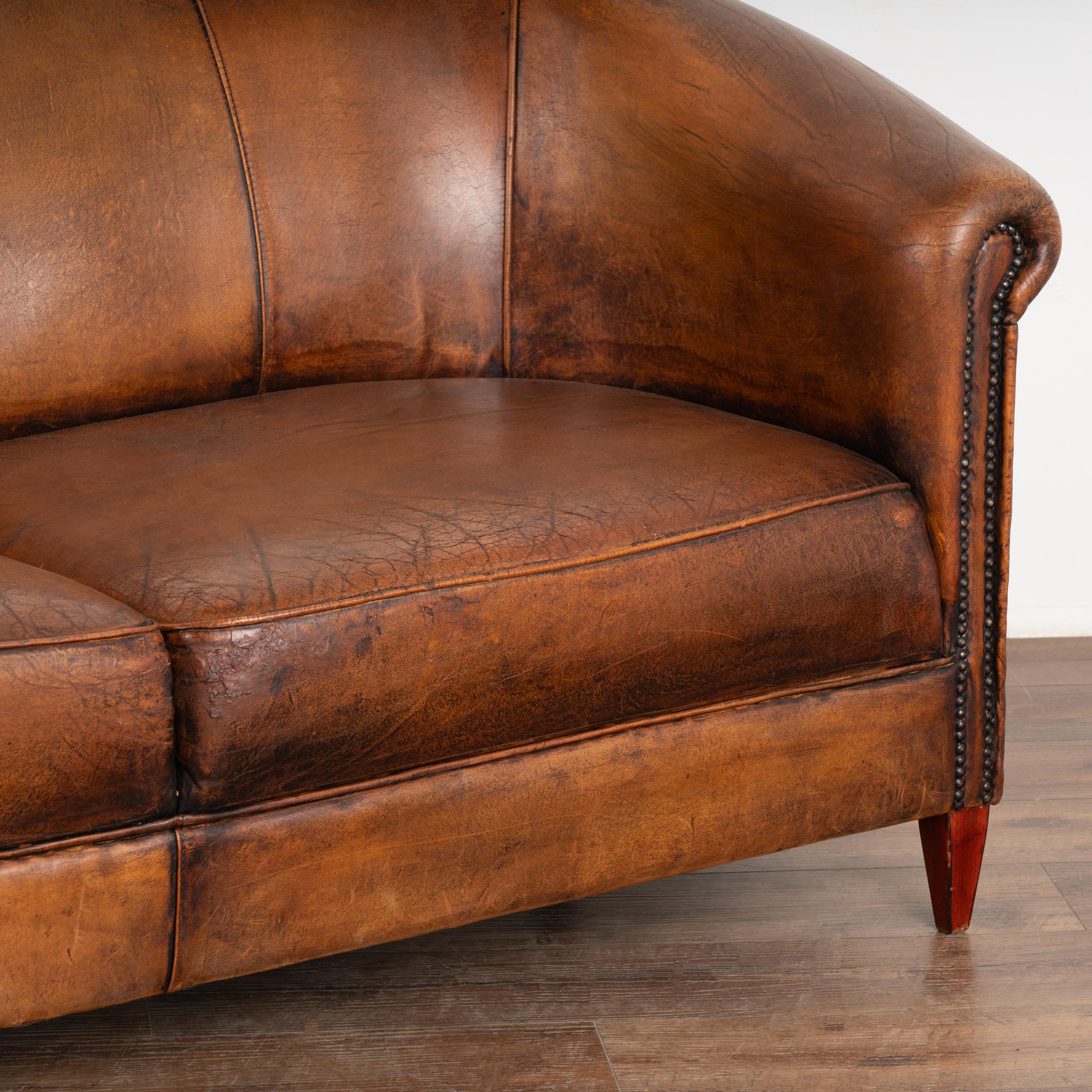 Dutch Vintage Brown Leather 2-Seat Sofa Loveseat from The Netherlands, circa 1960-70